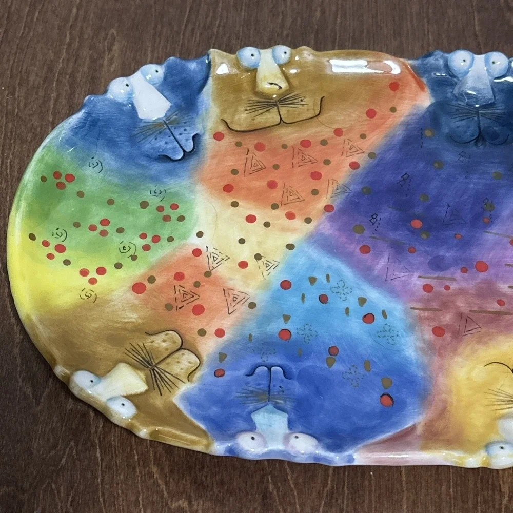 Studio Designworks Joy Cats Pop Art Whimsical Ceramic Decorative Plate Platter